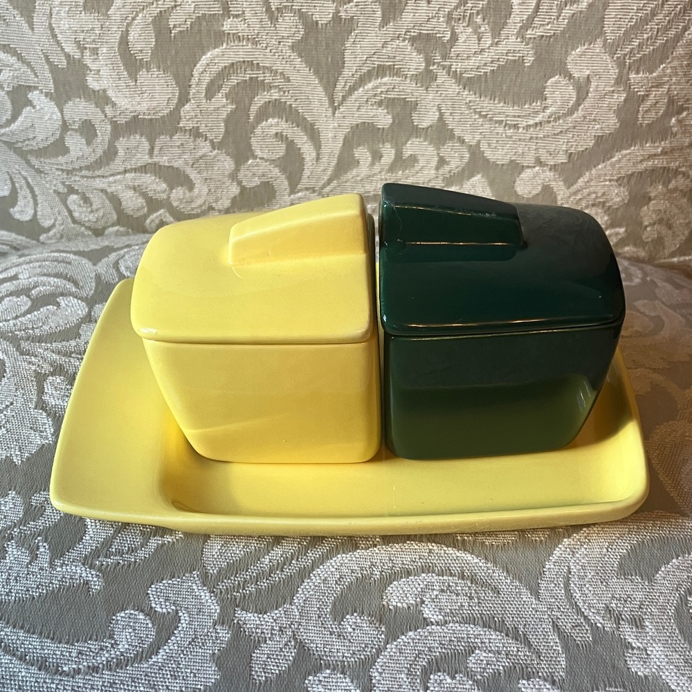 Mid Century ceramic El Patio 3 pc condiment serving set art deco